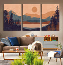 Modern Boho Sunset Canvas Print, Mountain Landscape Triptych