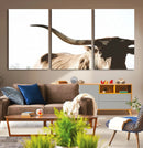 Texas Longhorn Wall Art Canvas Print | 3-Panel Large