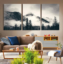 Forest Mountain Print - Black and White Canvas Wall Art with