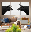 Spanish Bull Art - Framed Black and White Bull Canvas Print