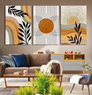 Modern Boho Sun and Leaf Abstract Art – 3-Panel Giclée