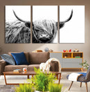 Black White Scottish Highland Cow Cattle Art Print Farmhouse