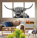Grayscale Scottish Highland Cow Cattle Art Print Farmhouse by MyGreatCanvas | Canvas Wall Art Prints | Photo Prints & Wall Decor