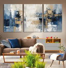 Modern Abstract Canvas Wall Art in Blue and Gold Tones |