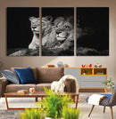 Lion Couple Wall Art Canvas Print – Elegant Black and White