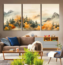 Abstract Watercolor Mountains and Trees Autumn Art,