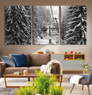 Winter Ski Lift Black and White Canvas Wall Art – Alpine