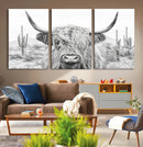 Rustic Charm | Cow Longhorn Black White Bighorn Wall Art