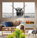 Highland Cow Canvas Wall Art – Majestic Beauty in Black and