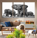 Black White Elephant Family Wall Art Canvas Print