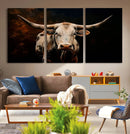 Texas Longhorn Wall Art | 3-Panel Large Texas Longhorn