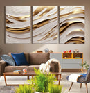 Gold and White Abstract Wave Canvas – Elegant Flowing Design