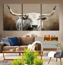 White Longhorn Bull Wall Art Canvas Print – Framed and Ready