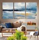Abstract Ocean Canvas Wall Art - Coastal Blue and Gold