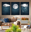 3 Piece Indigo Cloud Wall Art, Thunderstorm Moon Cloud by MyGreatCanvas | Canvas Wall Art Prints | Photo Prints & Wall Decor