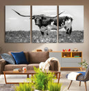 Texas Black White Highland Longhorn Cow Wall Art Canvas by MyGreatCanvas | Canvas Wall Art Prints | Photo Prints & Wall Decor