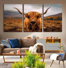 Highland Cow Longhorn Wall Art – Rustic Canvas Print, Framed