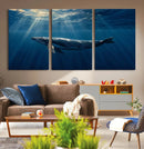 Whale under Ocean Wall Art Canvas Print
