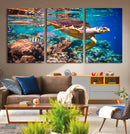 Sea Turtle Wall Art Canvas Print – Vibrant Ocean Coral Reef