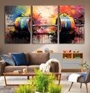 Weightlifting Barbell Art Triptych, Bold Abstract Fitness