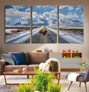 Bison Wall Art - Snowy Road Wall Art – Framed Mountain by MyGreatCanvas | Canvas Wall Art Prints | Photo Prints & Wall Decor