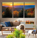 Golden Sunset Over Mountain Forest Canvas Wall Art Print -