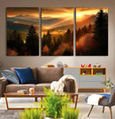 Golden Sunset Over Mountain Forest Canvas Wall Art Print -