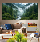 Mountain Forest River Canvas Wall Art Print - Serene Nature