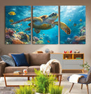Sea Turtle Underwater Canvas Wall Art Print - Vibrant Ocean