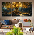 Golden Tree of Life Canvas Wall Art Print - Majestic Glowing