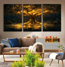 Golden Tree of Life Canvas Wall Art Print - Majestic Glowing