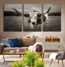 Texas Longhorn Cow Canvas Wall Art Print - Large Rustic