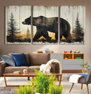 Vintage Bear Wall Art Canvas Print for Farmhouse - Mountain