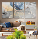 Large Abstract Blue and Gold Canvas Wall Art | Fluid Ink