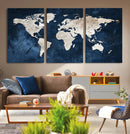 Vintage World Map Canvas Wall Art - Framed Map Print for