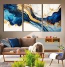 Blue Gold Flow Wall Art Canvas Print – Framed Marble Design by MyGreatCanvas | Canvas Wall Art Prints | Photo Prints & Wall Decor