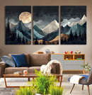 Moonlit Mountain Wall Art Canvas Print – Silhouetted Pines