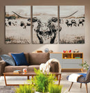 Texas Longhorn Wall Art Canvas Print – Framed Speckled Bull