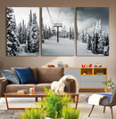 Snowy Pines Wall Art Canvas Print – Framed Ski Lift Winter