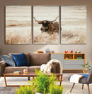 Texas Longhorn Wall Art Canvas Print – Framed Brown Horned