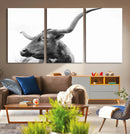 Longhorn Wall Art Canvas Print – Framed Monochrome Ranch Cow