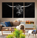 Texas Longhorn Wall Art Canvas Print – Framed Monochrome