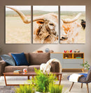 Texas Longhorn Wall Art Canvas Print – Framed Speckled Cow