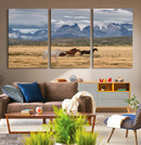 Grand Teton Park Wild Horses Wall Art Canvas Print – Framed