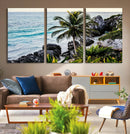 Tropical Coastline Wall Art Canvas Print – Framed Palm Tree