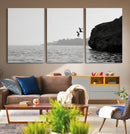 Jumping Wall Art Canvas Print – Framed Coastal Ocean Scene