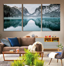 Mountain Lake Wall Art Canvas Print – Snowy Peaks Winter