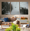 Ski Lift Wall Art Canvas Print – Snowy Pines Misty Landscape