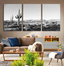 Saguaro Cactus Wall Art Canvas Print – Framed Monochrome