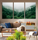 Misty Green Forest Canvas Print – Framed Serene Foggy Pine